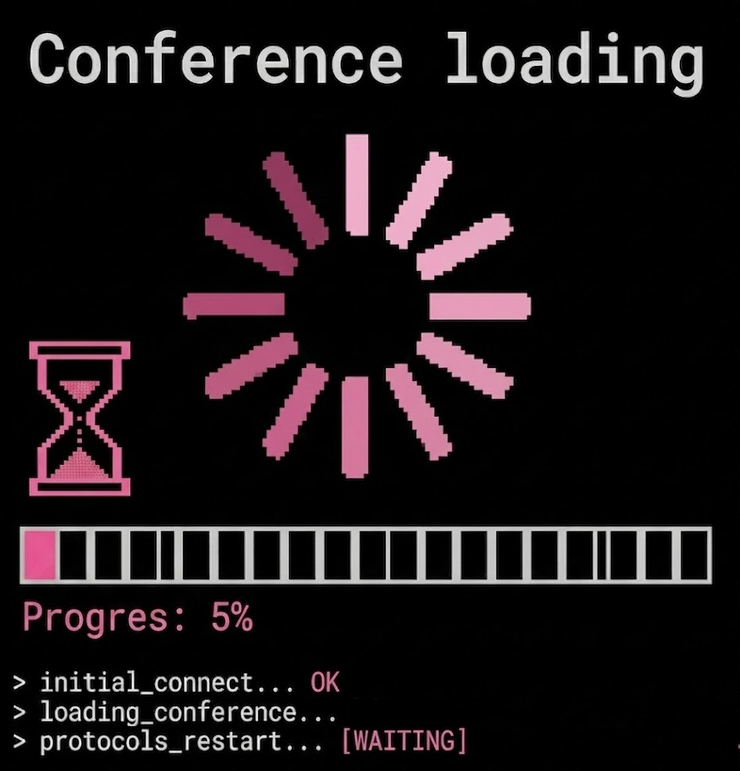 Grafika przedstawia ikonę ładowania się strony i pasek postępu. "CONFERENCE LOADING..."